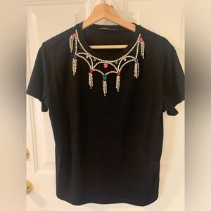 Boutique Black Fitted Tee Size M with Rhinestone Detail